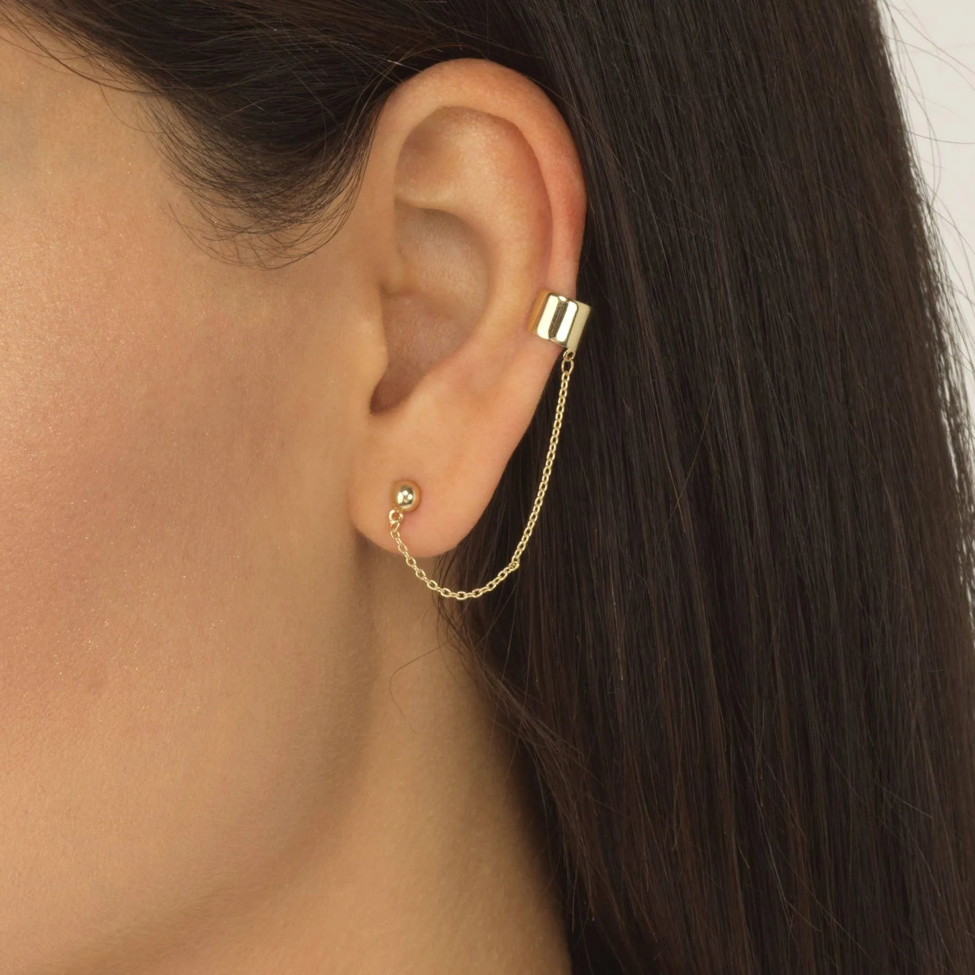 Chain Stud Ear Cuff 14K