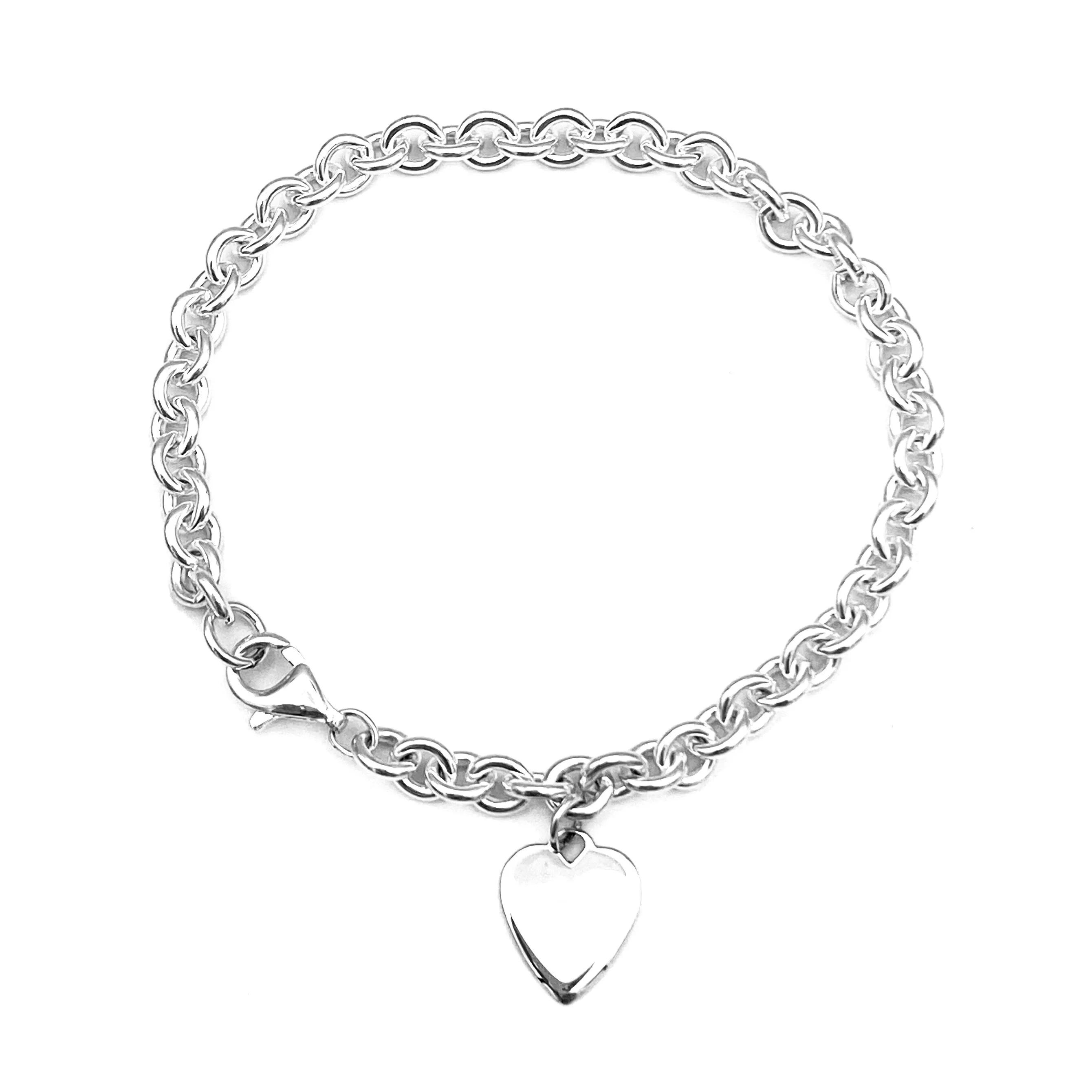 Charm Bracelet with Heart, Sterling Silver