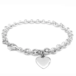 Charm Bracelet with Heart, Sterling Silver