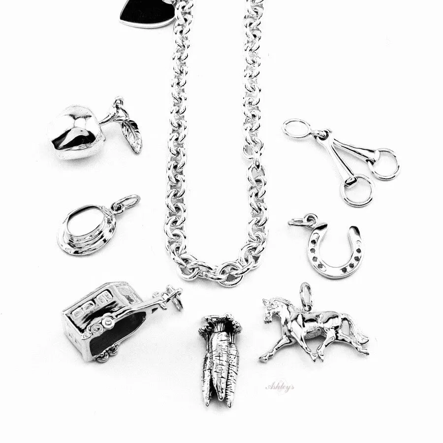Charm Bracelet with Heart, Sterling Silver