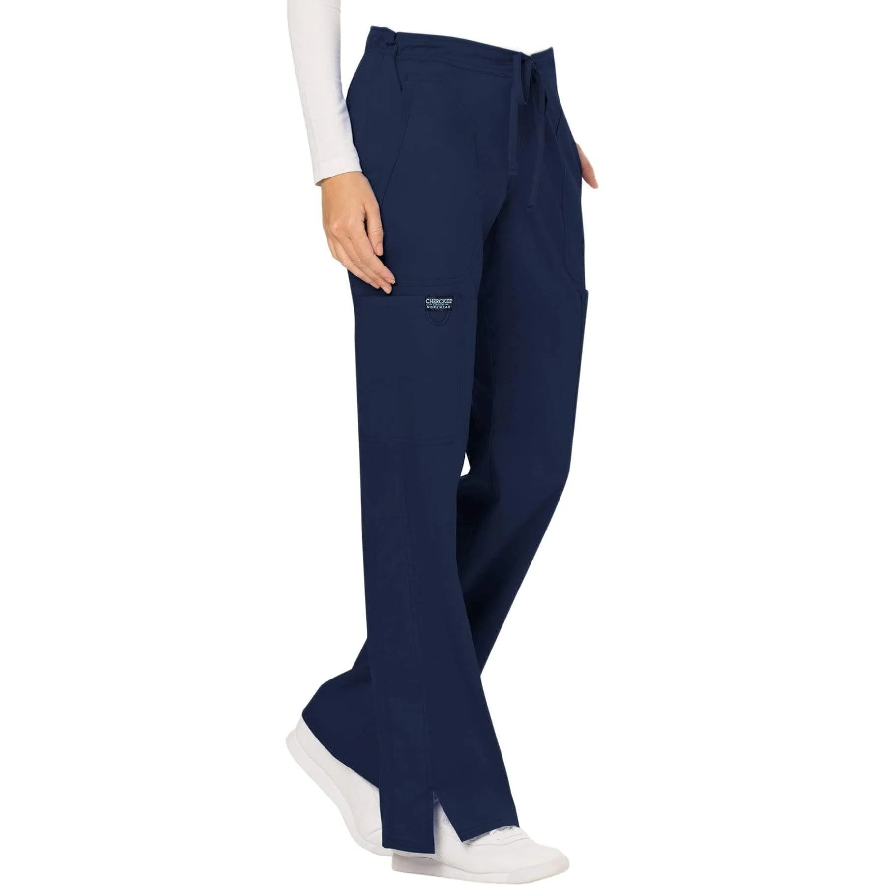 Cherokee Revolution WW120 Scrubs Pants Womens Mid Rise Flare Drawstring Navy