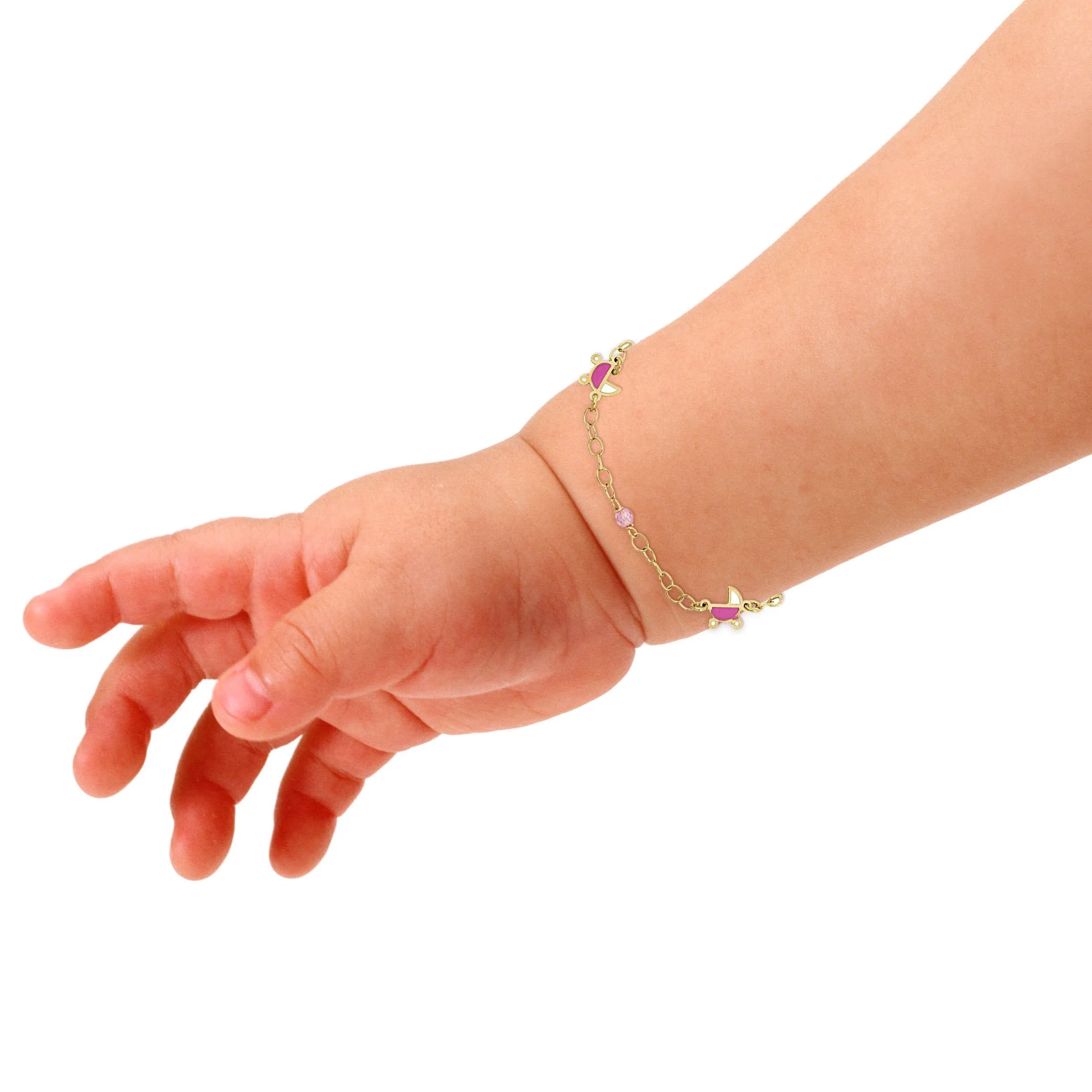 Children 18K Yellow Gold Stroller Charm Bracelet