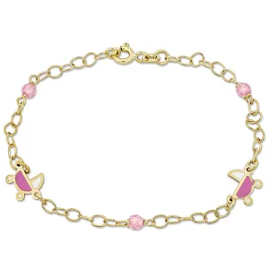 Children 18K Yellow Gold Stroller Charm Bracelet