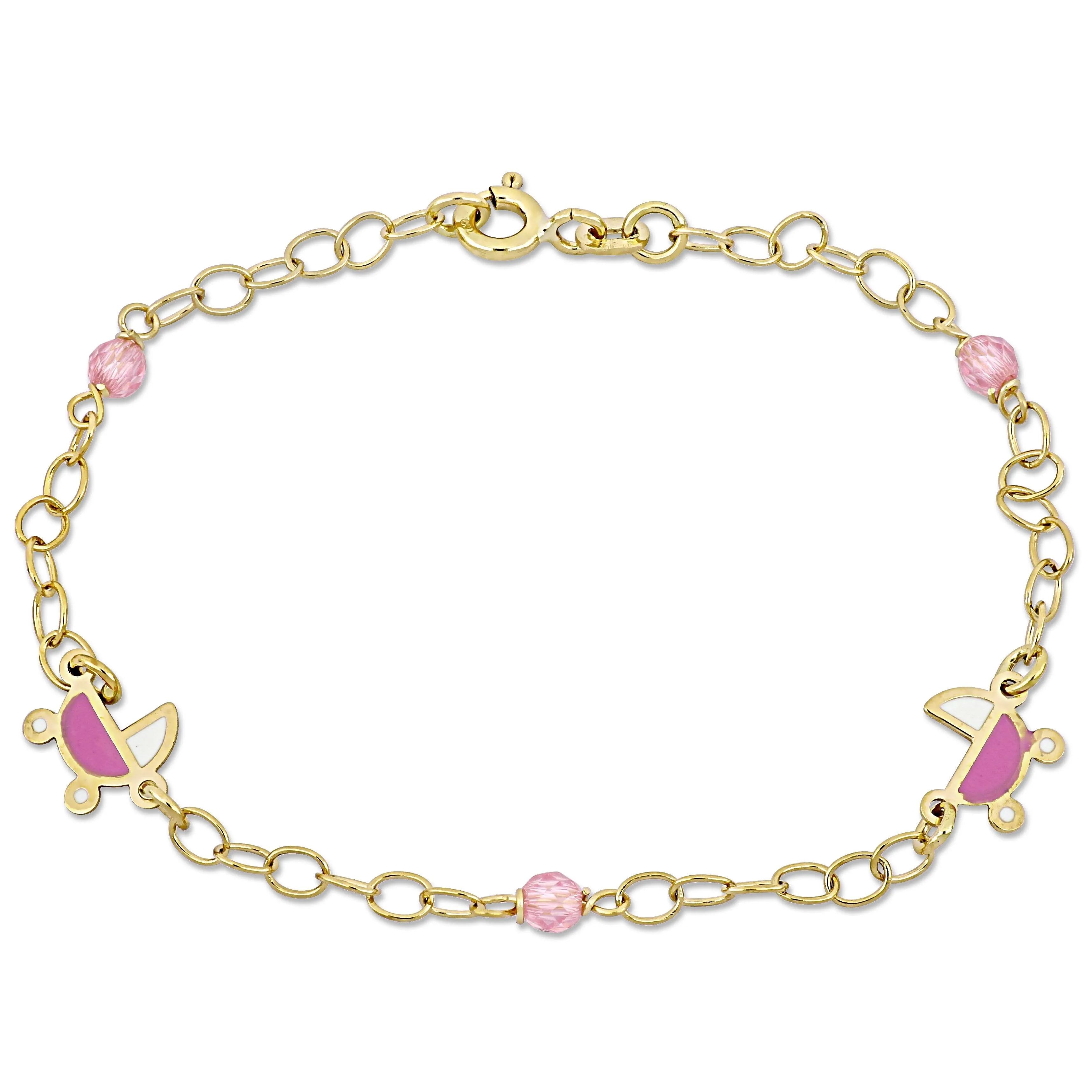 Children 18K Yellow Gold Stroller Charm Bracelet