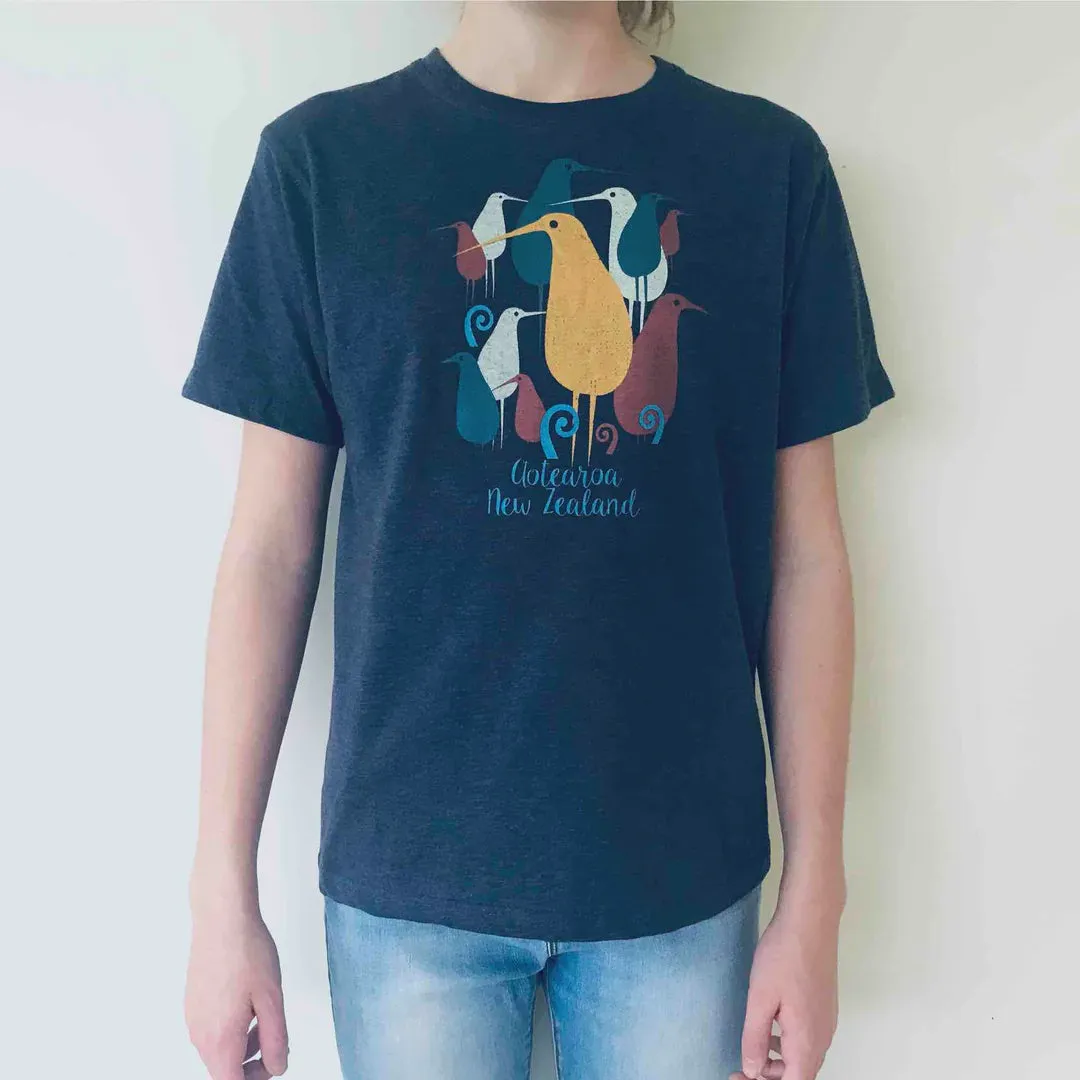 Childrens T Shirt - Aotearoa Kiwi Blue Marle