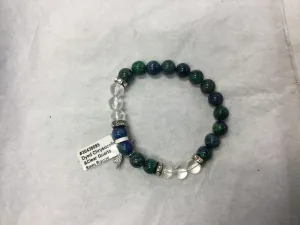 Chrysocolla (Dyed) and Clear Quartz Bracelet with Dragonfly Charm (8mm)