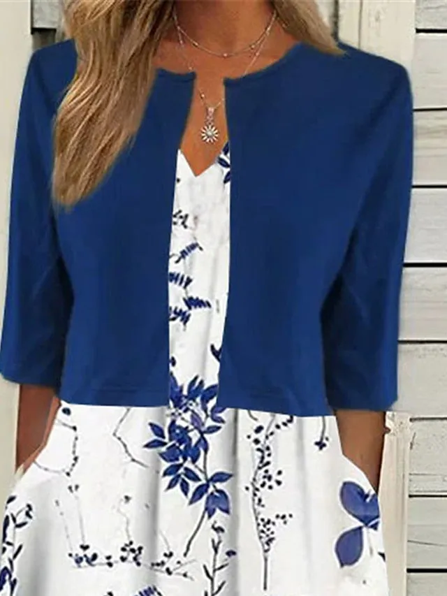 CityHottie - Women's Two Piece Dress Set Casual Dress Print Dress Daily Vacation Fashion Elegant Pocket Print Midi Dress Crew Neck Half Sleeve Floral Regular Fit Black Navy Blue Green Summer Spring S M L XL XXL