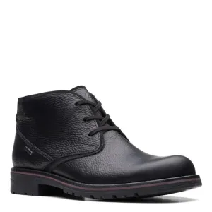 Clarks Men's Morris Peak Waterproof Chukka Boot, Black Tumbled Leather, 10
