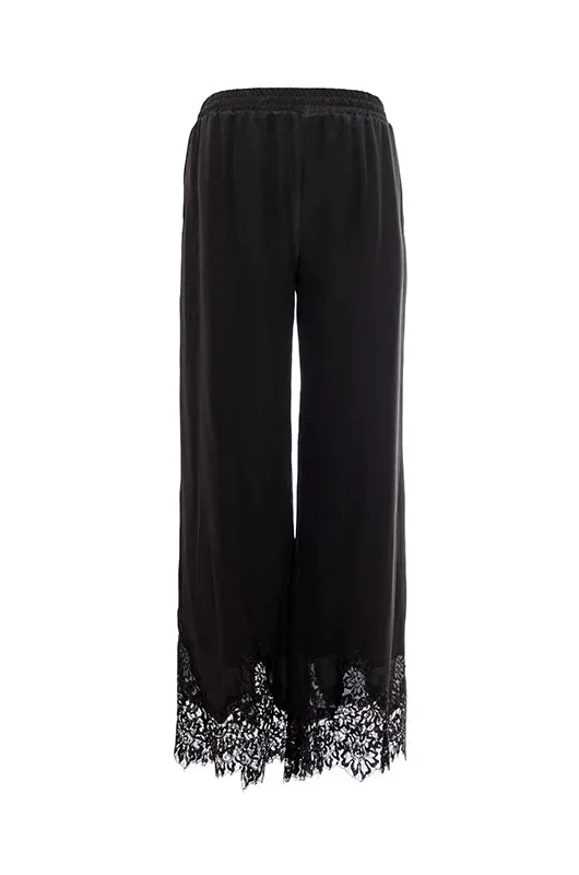 Claudette Lace Silk Crepe Pants Black