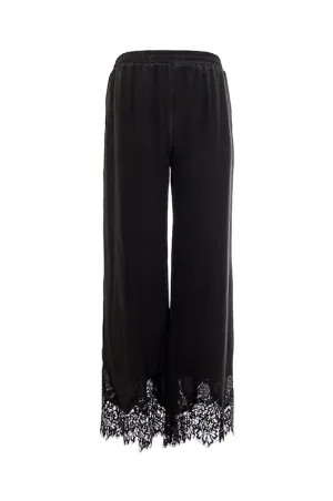 Claudette Lace Silk Crepe Pants Black