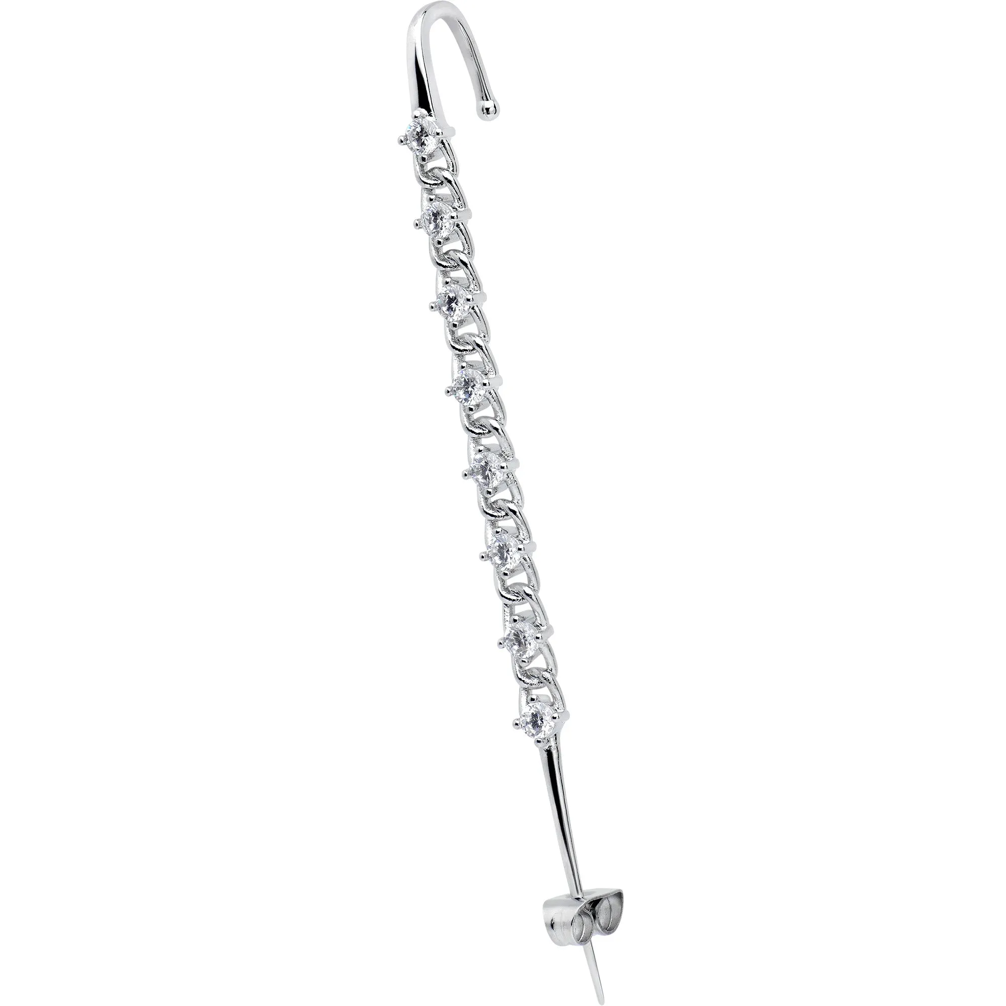 Clear CZ Gem Links Ear Cuff Bar Earring