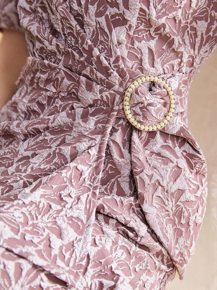 CM-DS306795 Women Elegant Seoul Style V-Neck Pleated Gigot Sleeve Wrap Maxi Dress - Pink
