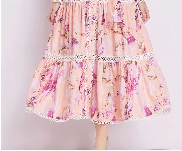 CM-DY082279 Women Elegant European Style Stand Collar Pinched Waist Dress - Pink