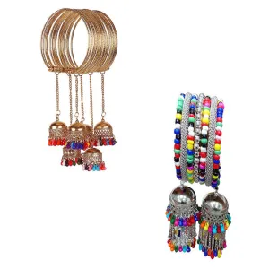 Combo of 2 Bangle Bracelet with Multicolor Beads Jhumki