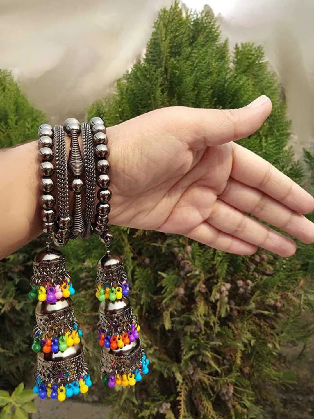 Combo of 2 Bangle Bracelet with Multicolor Beads Jhumki