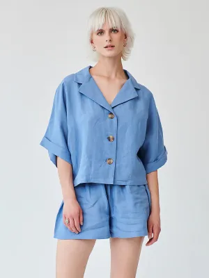 Cornflower Blue Linen Shorts and Shirt Set