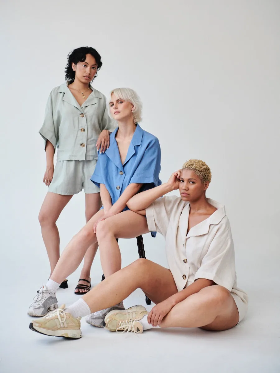 Cornflower Blue Linen Shorts and Shirt Set