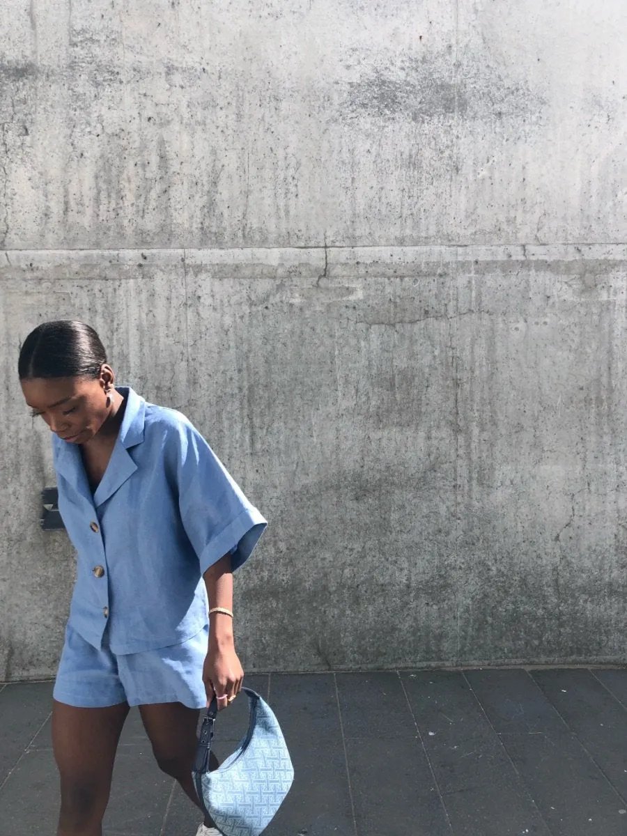 Cornflower Blue Linen Shorts and Shirt Set