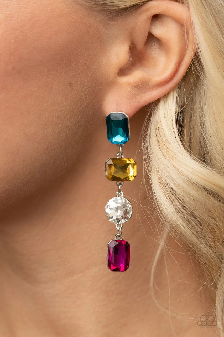 Cosmic Heiress - Multi - Colorful Gem Paparazzi Post Earrings