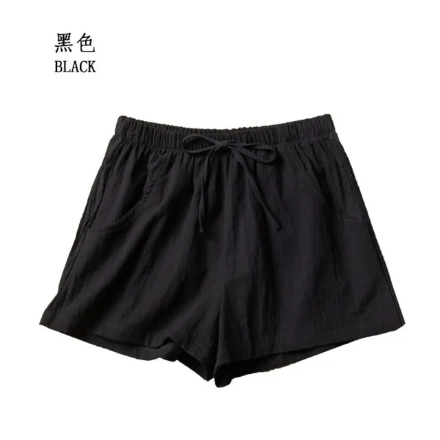 Cotton Linen Shorts Woman Basic Short Pants Mini Trousers High Waist Bottom for Teen Girls Summer Plus