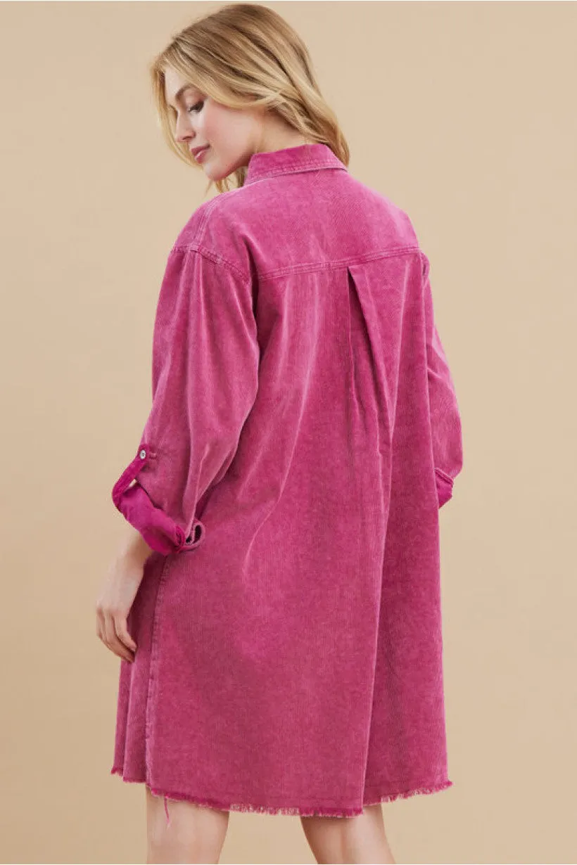 Cotton Shirt Dress W/Collared Neck