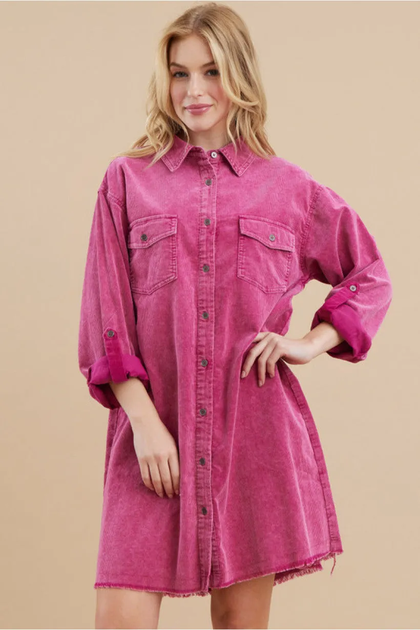 Cotton Shirt Dress W/Collared Neck