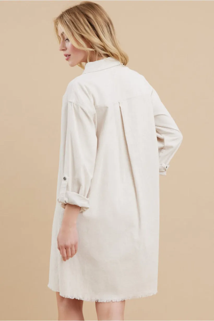 Cotton Shirt Dress W/Collared Neck
