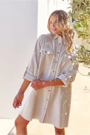 Cotton Shirt Dress W/Collared Neck