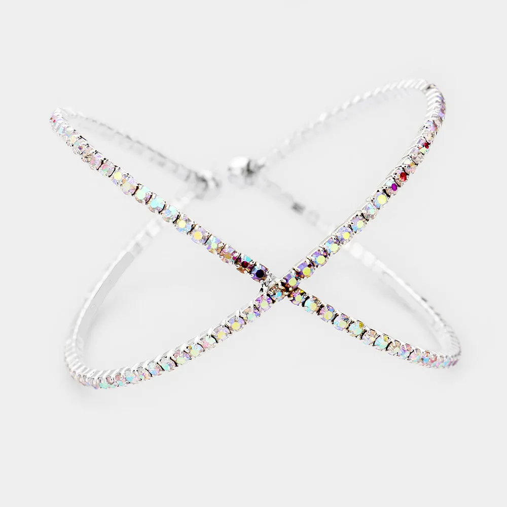 Criss Cross AB Rhinestone Cuff Bracelet on Silver  |  457088