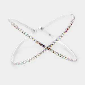Criss Cross AB Rhinestone Cuff Bracelet on Silver  |  457088