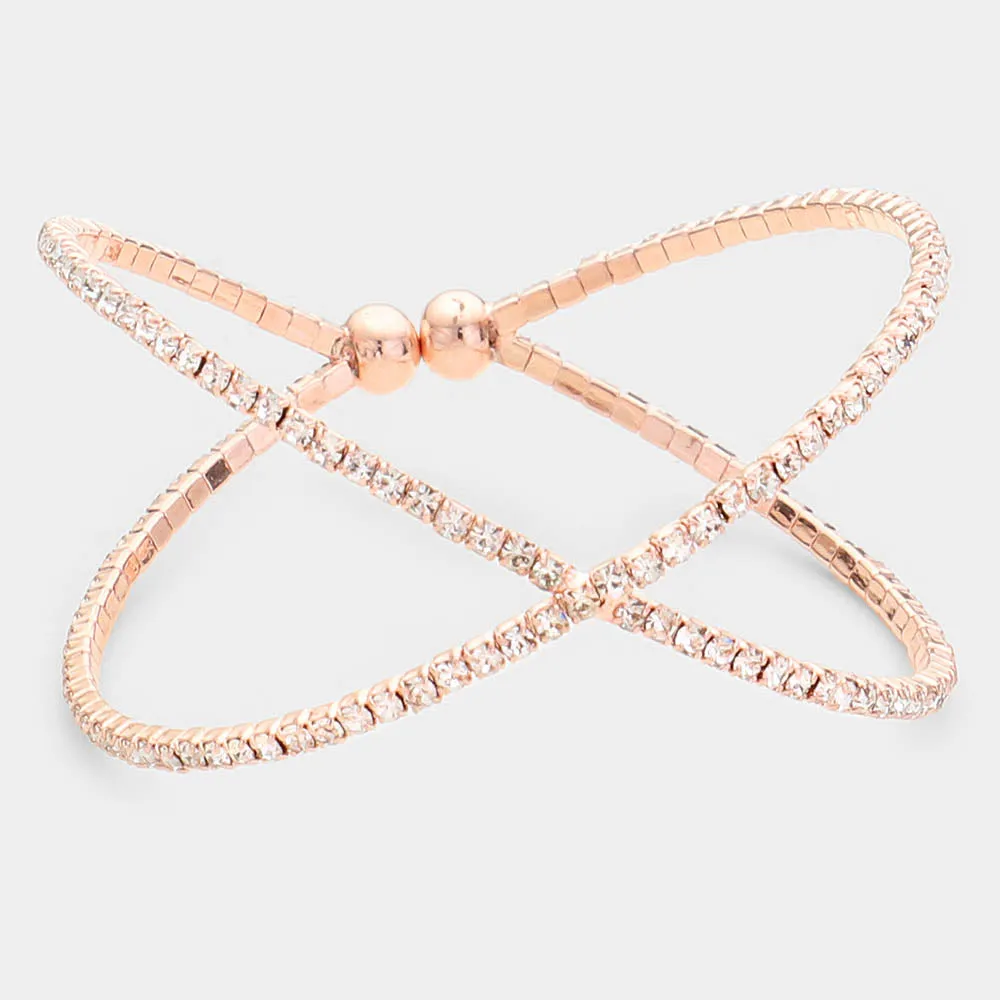 Criss Cross Clear Rhinestone Cuff Bracelet on Rose Gold  |  464777