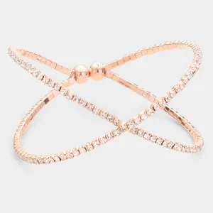 Criss Cross Clear Rhinestone Cuff Bracelet on Rose Gold  |  464777