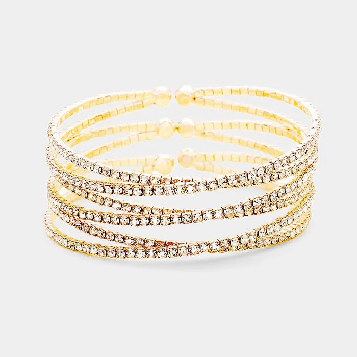 Crisscross Crystal Rhinestone Cuff Bracelet on Gold | 440217