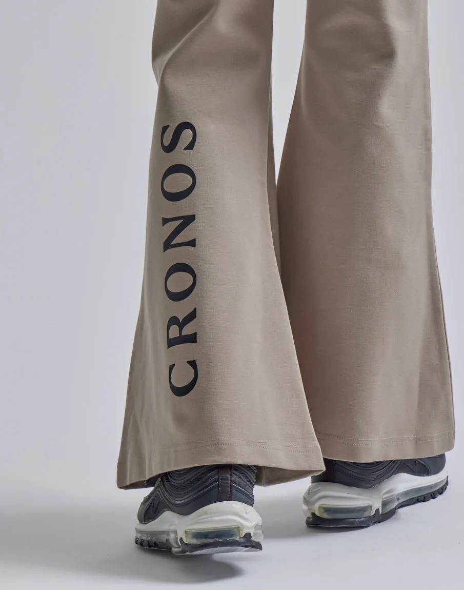 CRONOS WOMEN CALF LOGO FLARE PANTS【BEIGE】