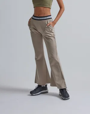 CRONOS WOMEN CALF LOGO FLARE PANTS【BEIGE】