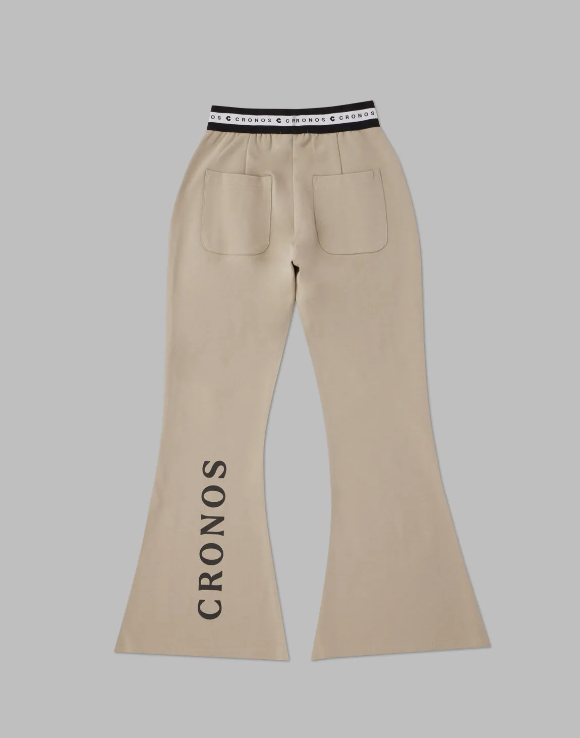 CRONOS WOMEN CALF LOGO FLARE PANTS【BEIGE】