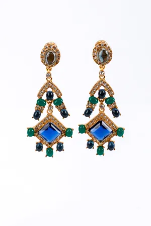Crystal & Byzantine Cabochon Chandelier Earrings