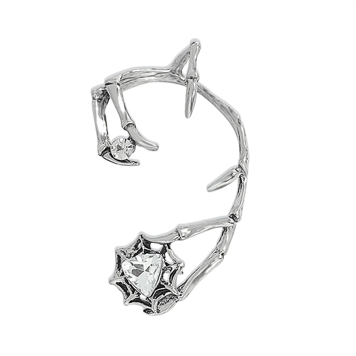 Crystal & Cubic Zirconia Silver-Plated Claw Ear Cuff