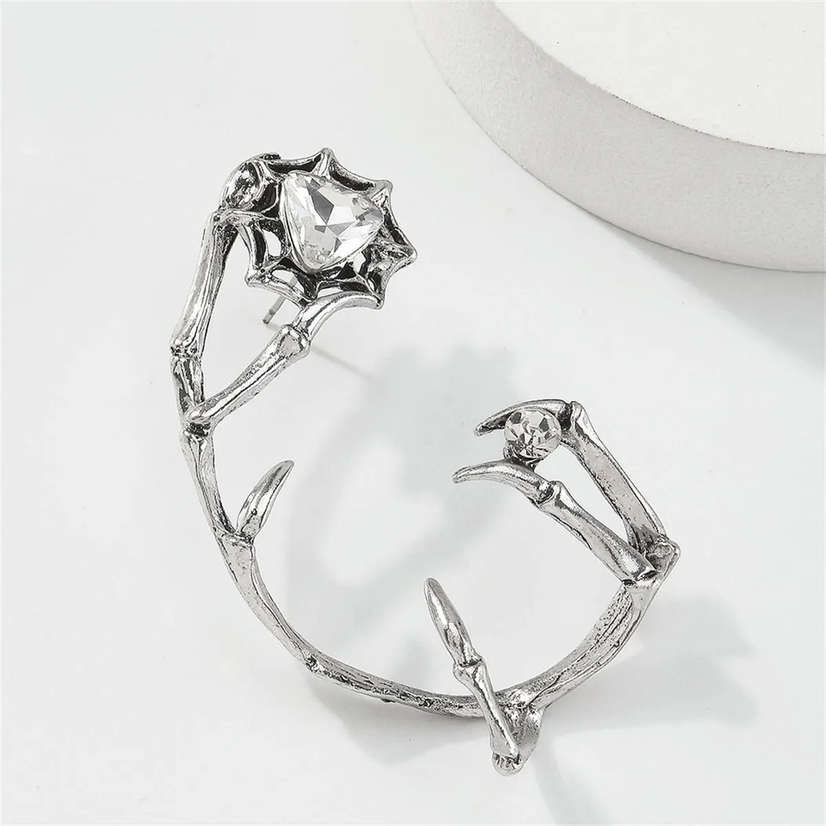 Crystal & Cubic Zirconia Silver-Plated Claw Ear Cuff