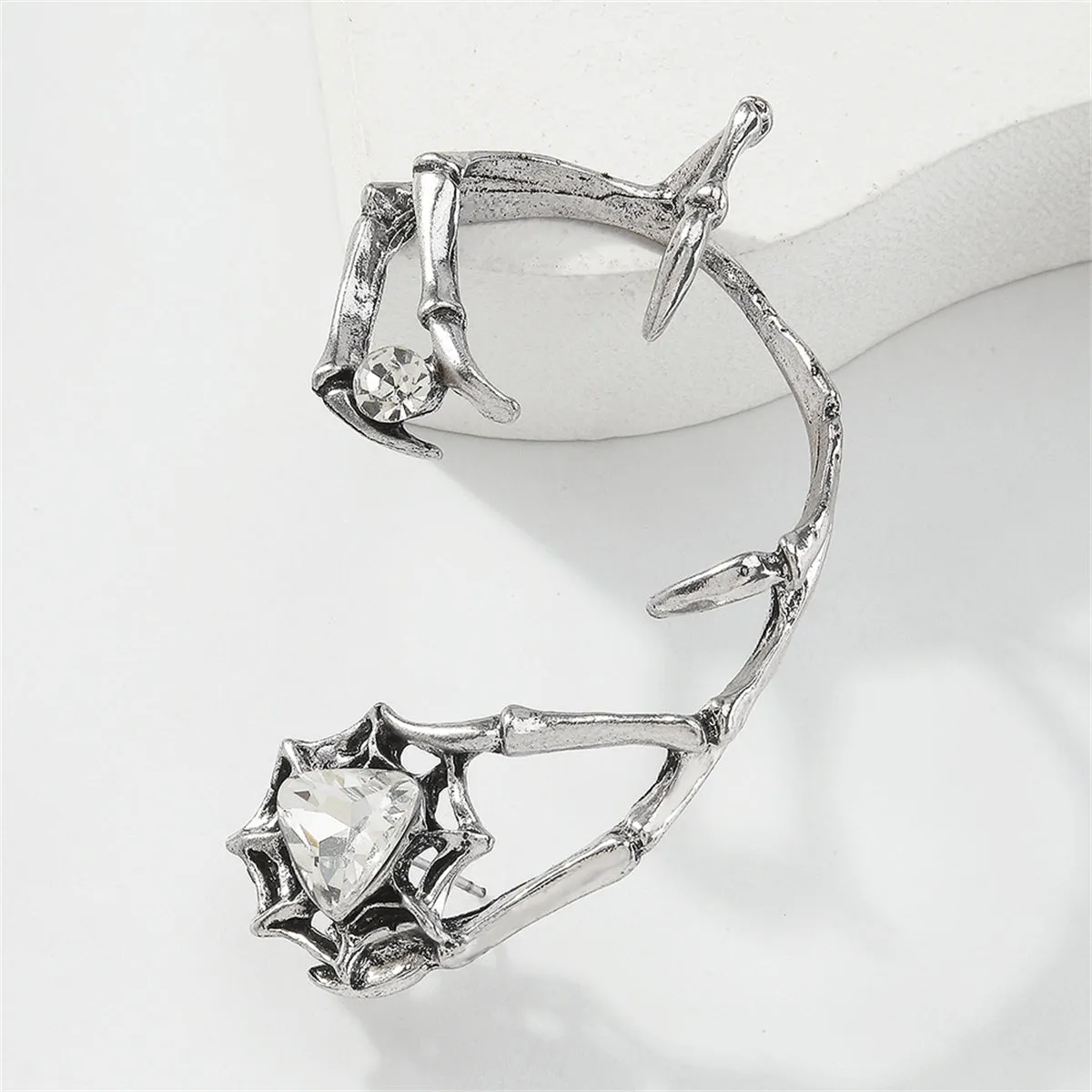 Crystal & Cubic Zirconia Silver-Plated Claw Ear Cuff