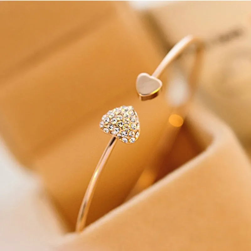 Crystal Double Heart Cuff Bracelet