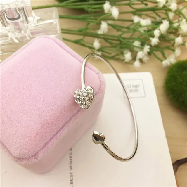 Crystal Double Heart Cuff Bracelet