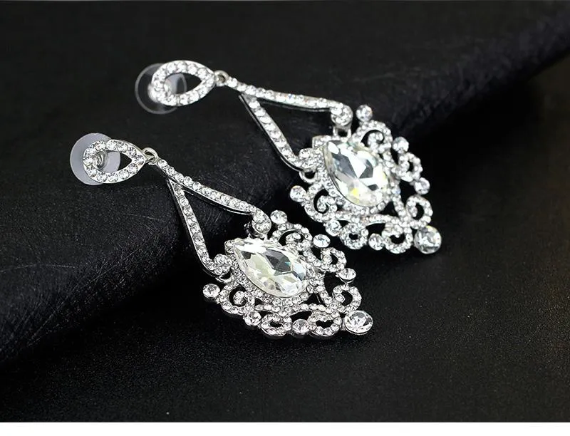Crystal Rhinestone Chandelier Dangle Earrings Bridal 1920s Style|JaosWish