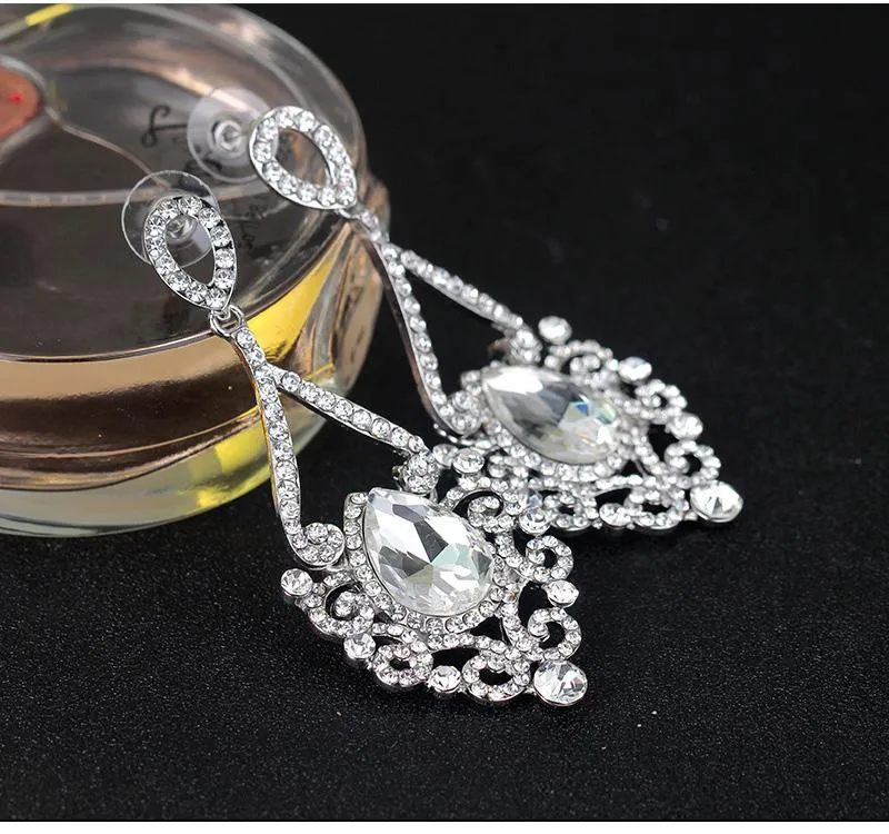 Crystal Rhinestone Chandelier Dangle Earrings Bridal 1920s Style|JaosWish