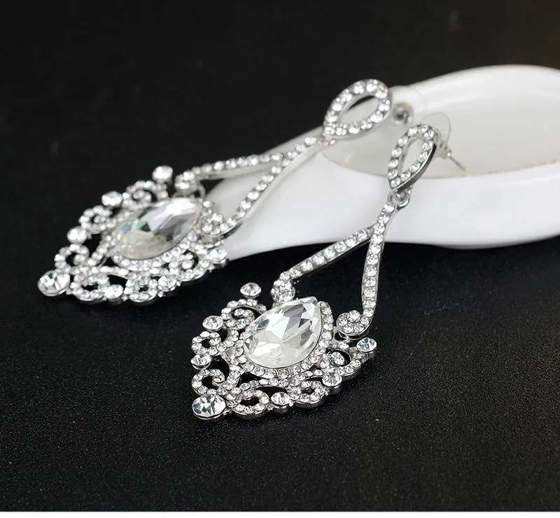 Crystal Rhinestone Chandelier Dangle Earrings Bridal 1920s Style|JaosWish