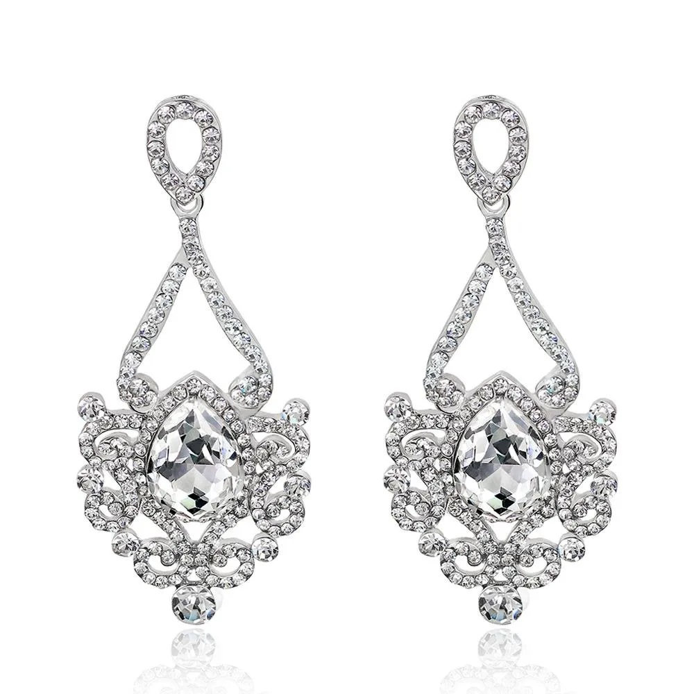 Crystal Rhinestone Chandelier Dangle Earrings Bridal 1920s Style|JaosWish