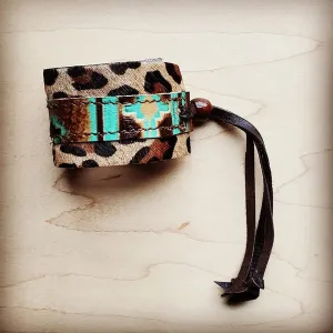 Cuff w/ Leather Tie-Turquoise and Leopard
