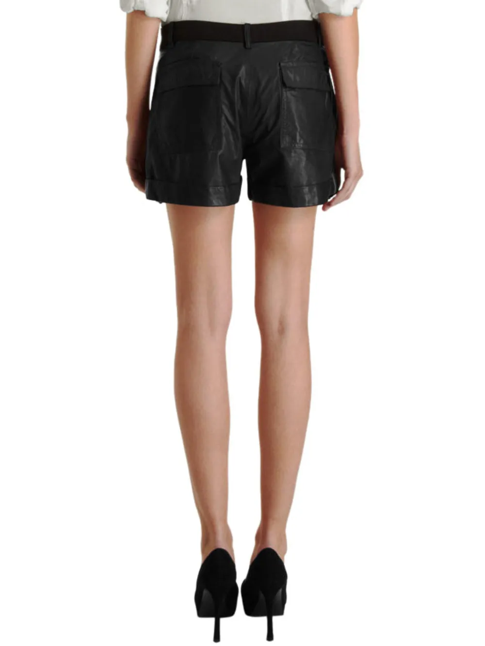Cuffed Pleated Leather Shorts