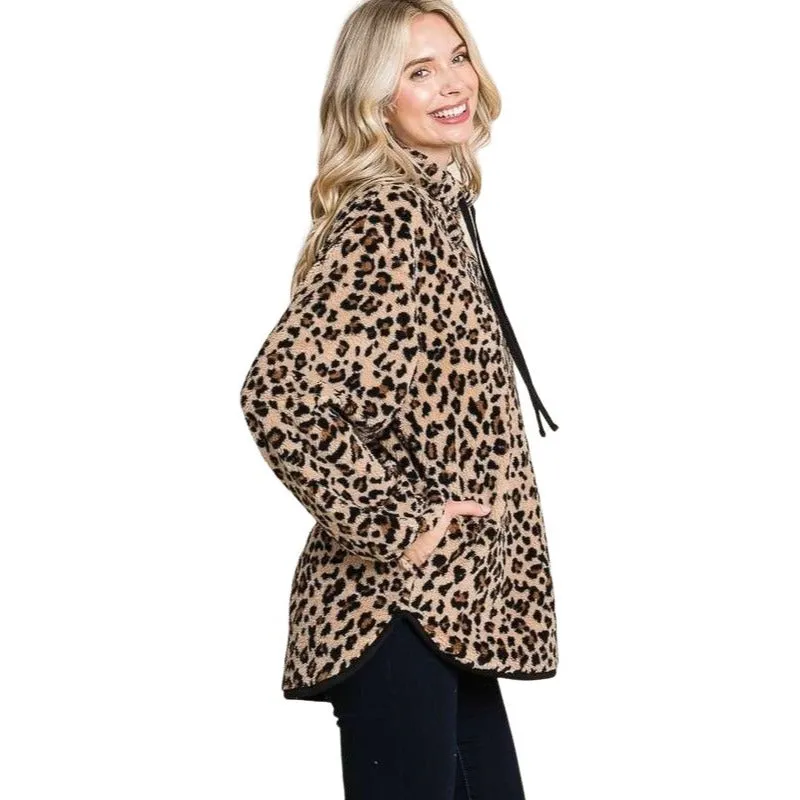 Culture Code Camo Print Faux Fur High Neck Binding Pullover Top CFU1316CP