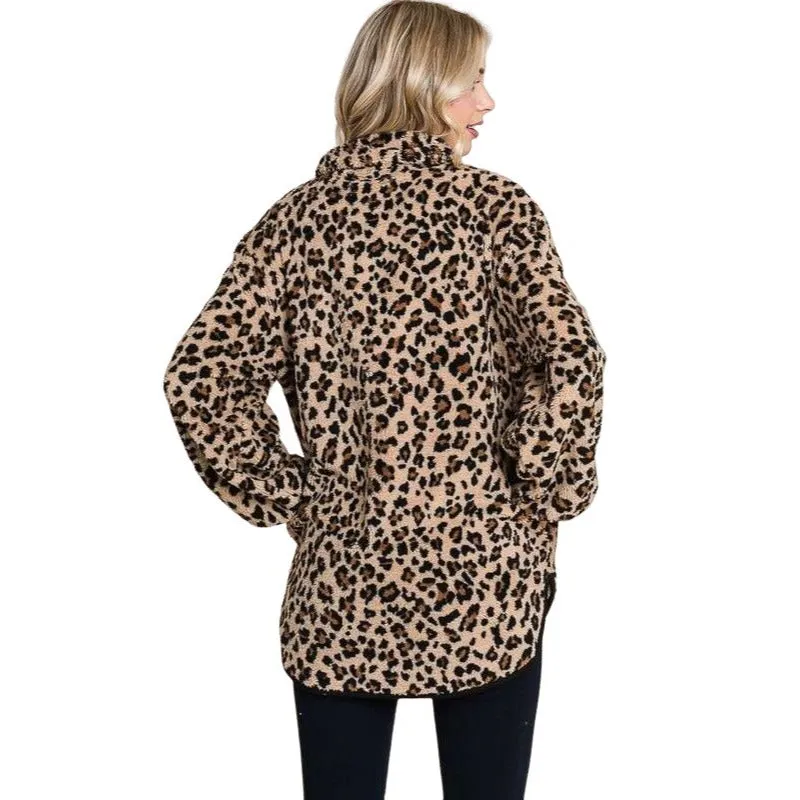 Culture Code Camo Print Faux Fur High Neck Binding Pullover Top CFU1316CP